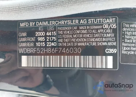 2006 Mercedes-Benz C 230 Sport z USA, uszkodzony, nr VIN WDBRF52H86F746030